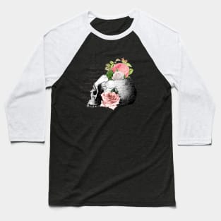 Skull and Pink Roses Baseball T-Shirt